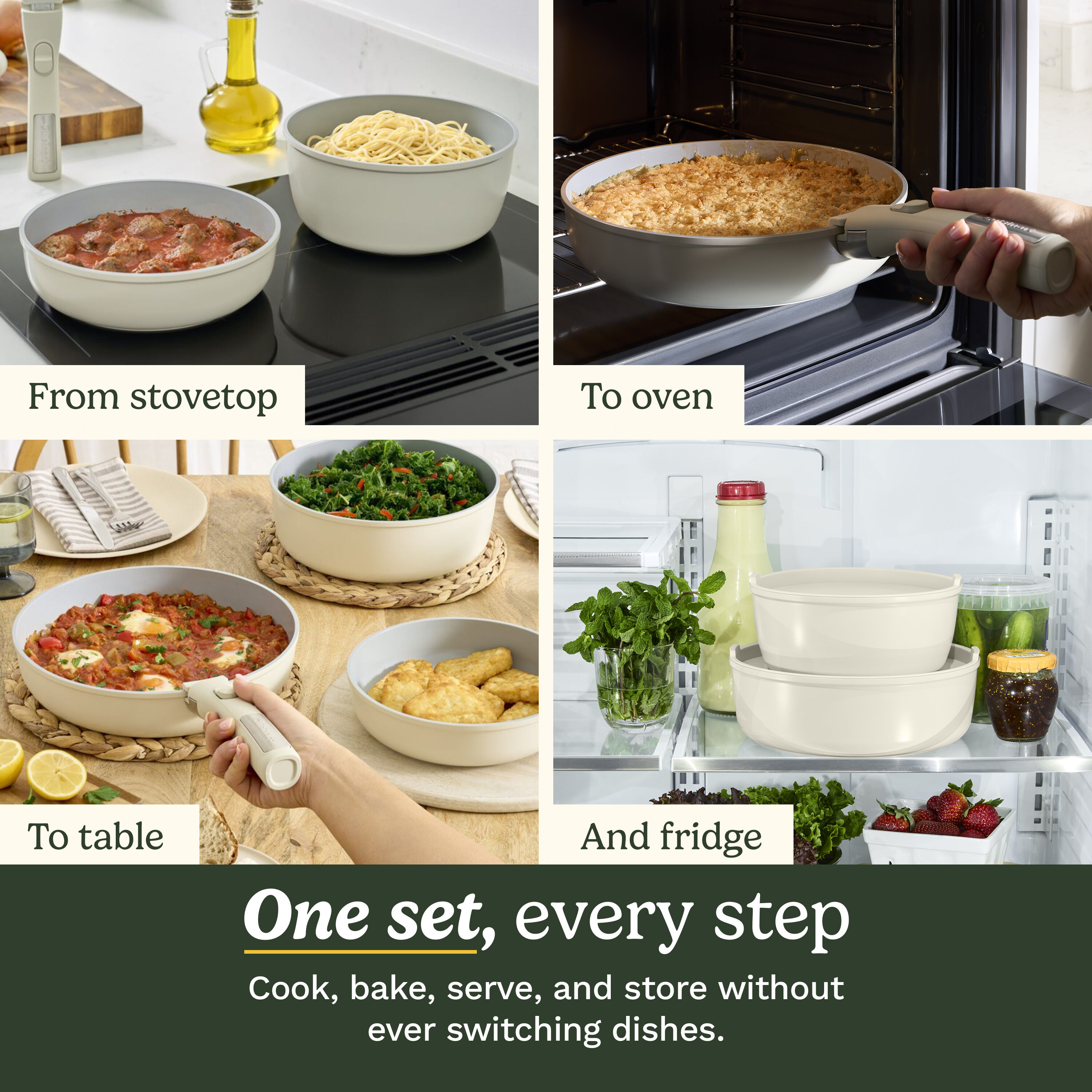 13-Piece Non-Stick Detachable Handle Cookware Set with 5-in-1 Cooking System - Image 3