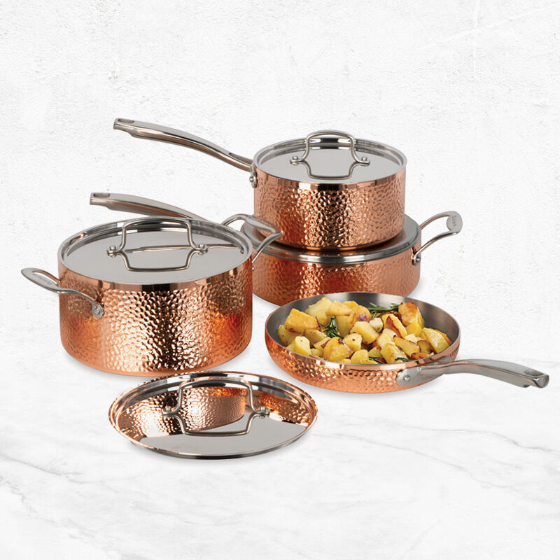 8-Piece Copper Hand Hammered Stainless Steel Cookware Set