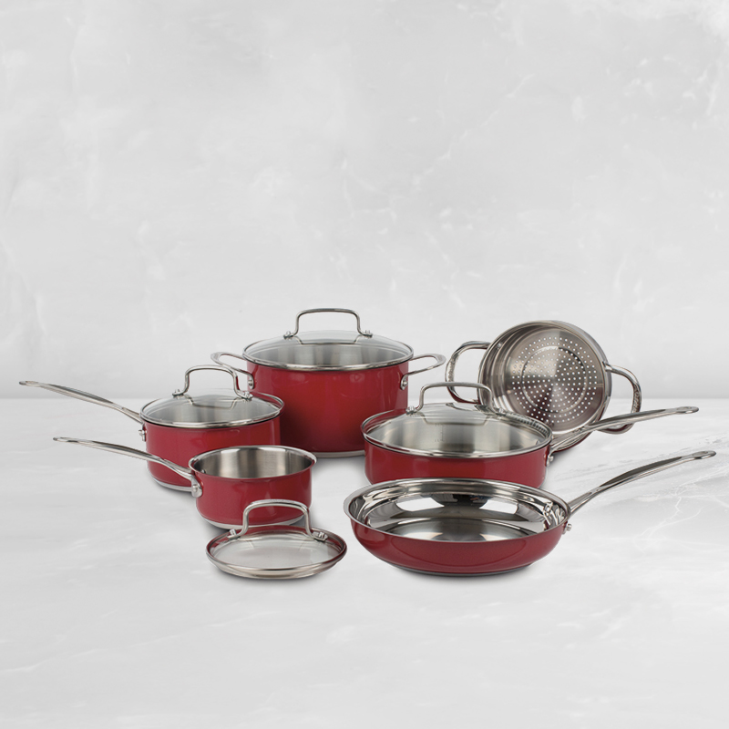 Red – 10-Piece Classic Collection Metallic Stainless Steel Cookware Set - Image 4