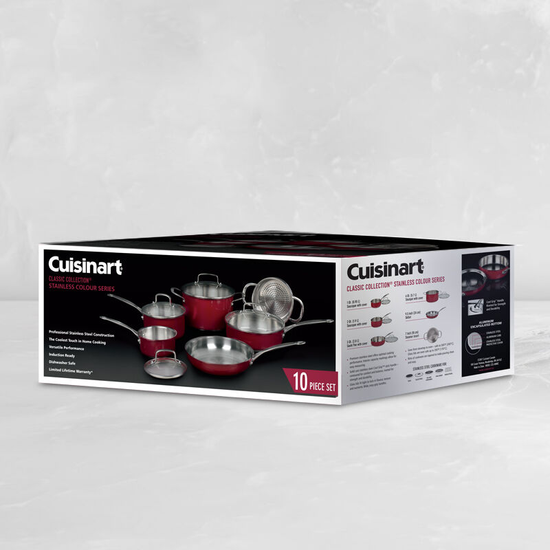 Red – 10-Piece Classic Collection Metallic Stainless Steel Cookware Set - Image 2